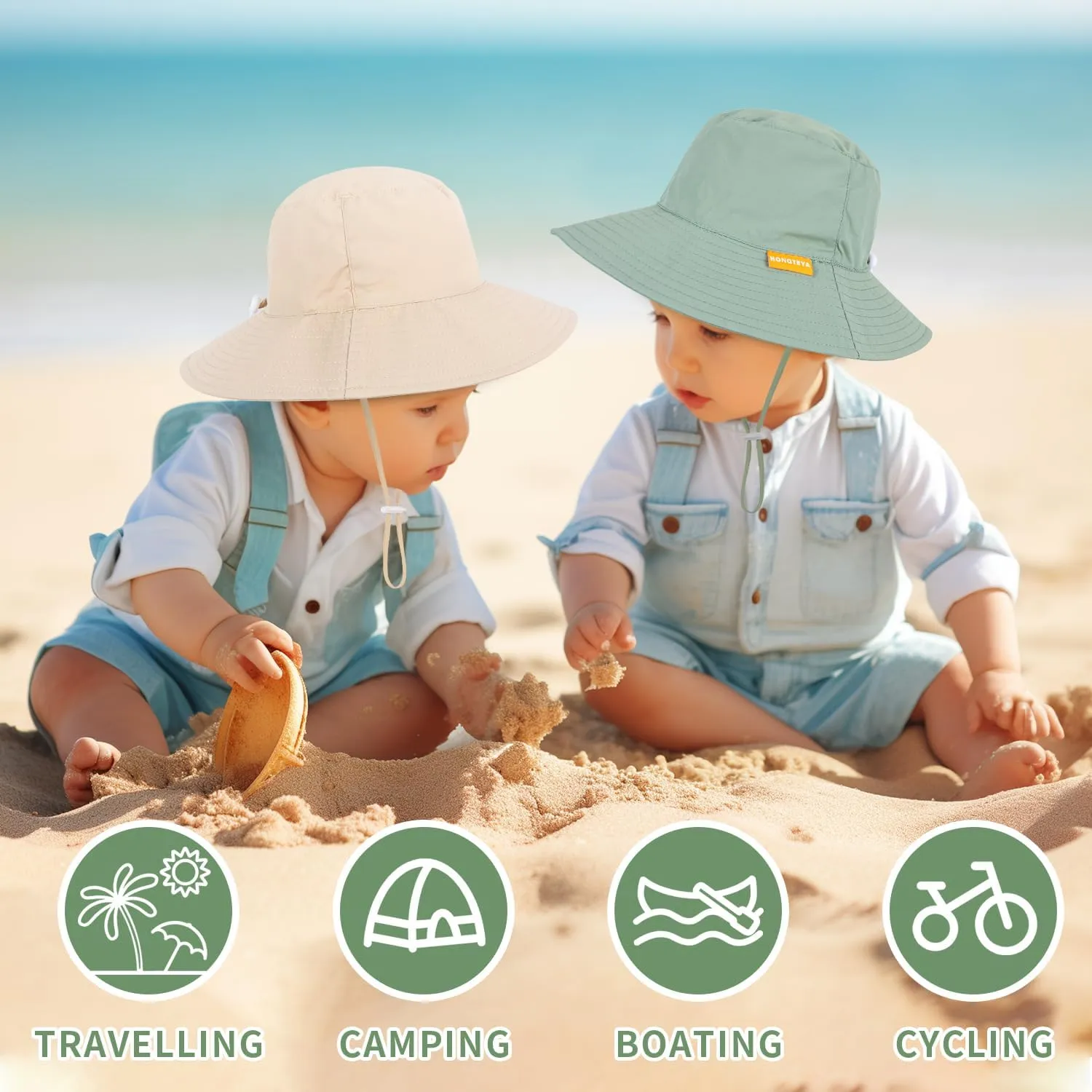Baby Sun Hat Kids Summer UPF 50  Toddler Bucket Hat Wide Brim Adjustable Beach Hats for Boys Girls Age 0-6 Years