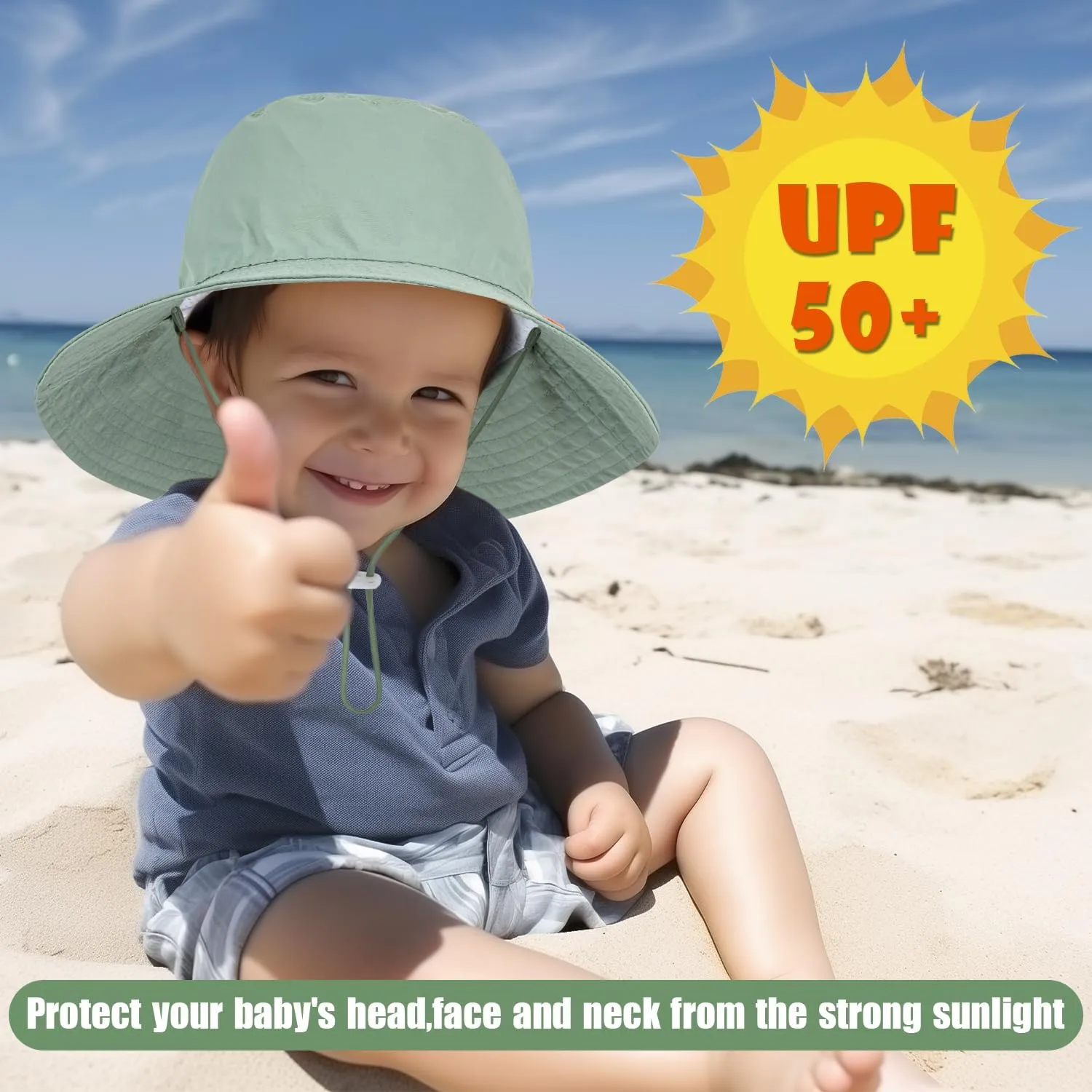 Baby Sun Hat Kids Summer UPF 50  Toddler Bucket Hat Wide Brim Adjustable Beach Hats for Boys Girls Age 0-6 Years