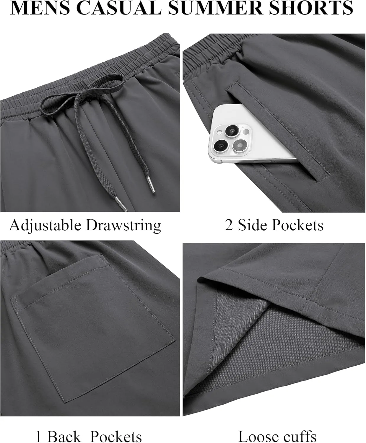 COOFANDY Men's Casual Shorts 9 inch Inseam Elastic Waist Drawstring Short Lightweight Stretch Summer Beach Shorts