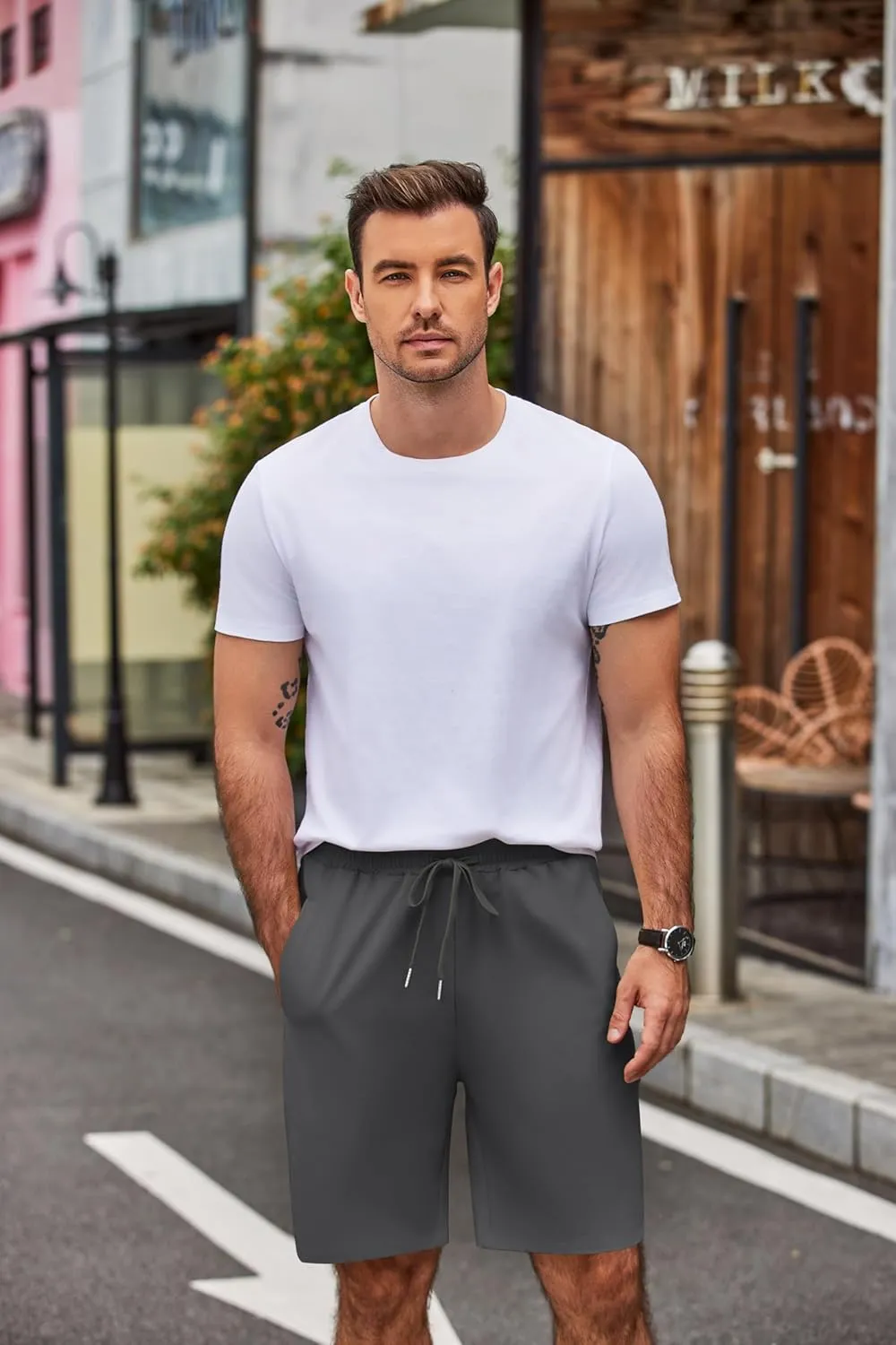 COOFANDY Men's Casual Shorts 9 inch Inseam Elastic Waist Drawstring Short Lightweight Stretch Summer Beach Shorts