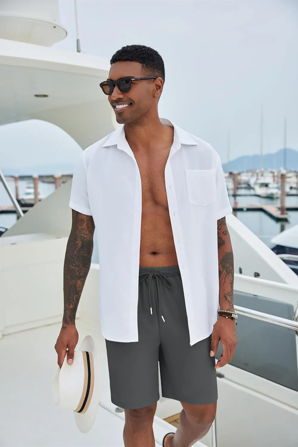 COOFANDY Men's Casual Shorts 9 inch Inseam Elastic Waist Drawstring Short Lightweight Stretch Summer Beach Shorts