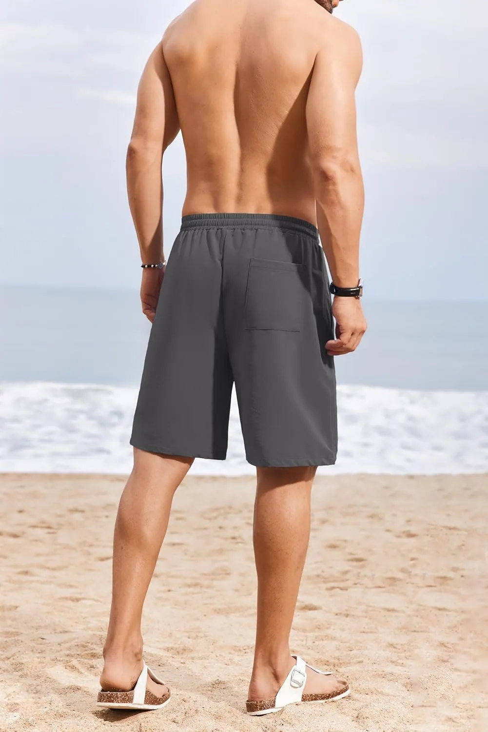 COOFANDY Men's Casual Shorts 9 inch Inseam Elastic Waist Drawstring Short Lightweight Stretch Summer Beach Shorts