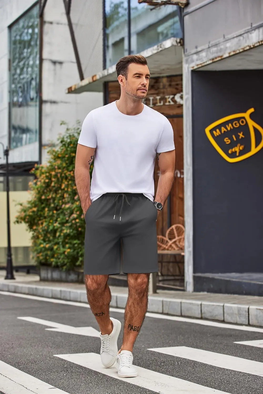 COOFANDY Men's Casual Shorts 9 inch Inseam Elastic Waist Drawstring Short Lightweight Stretch Summer Beach Shorts