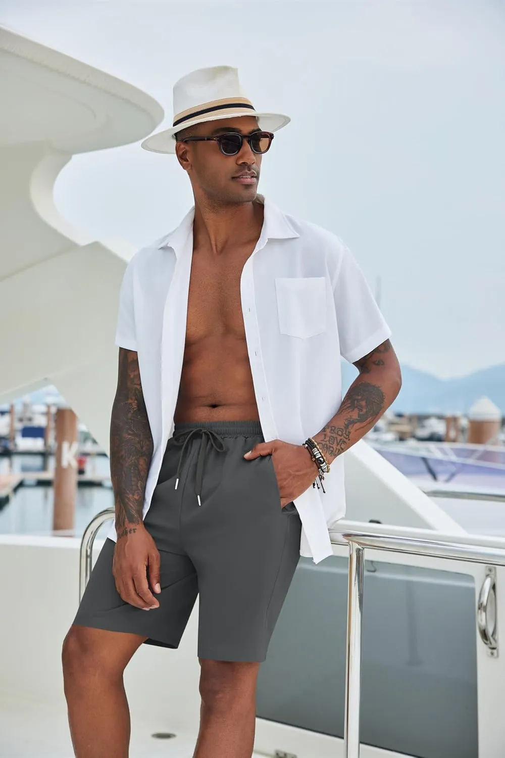 COOFANDY Men's Casual Shorts 9 inch Inseam Elastic Waist Drawstring Short Lightweight Stretch Summer Beach Shorts