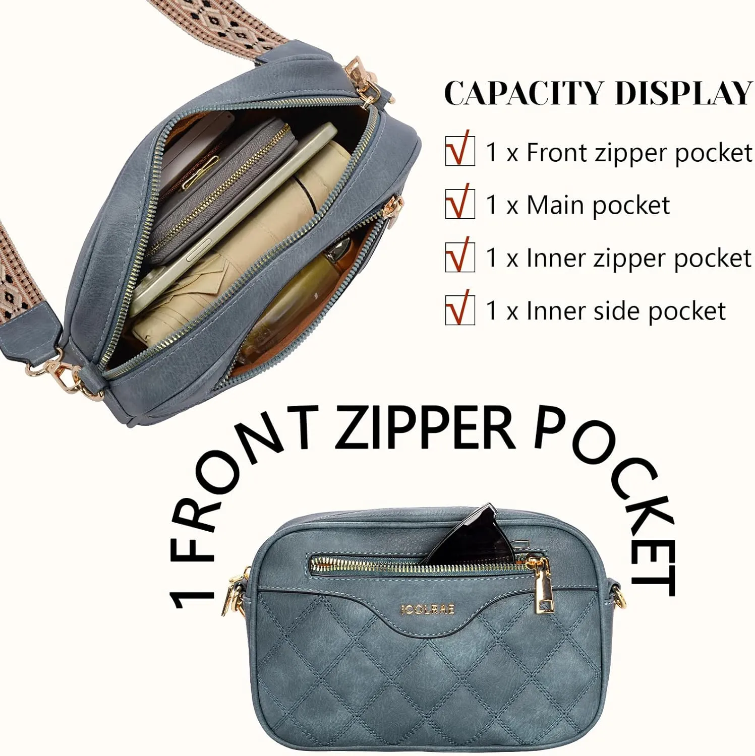Crossbody Bags for Women, Vegan Leather Shoulder Handbags Rhombus Quilted Small Purses for Women with Wide Strap