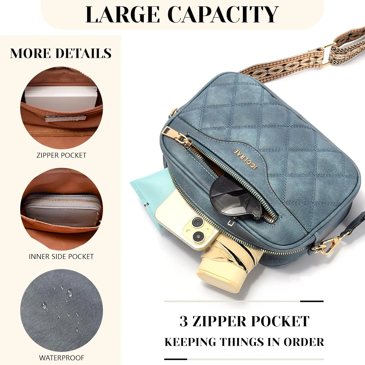 Crossbody Bags for Women, Vegan Leather Shoulder Handbags Rhombus Quilted Small Purses for Women with Wide Strap