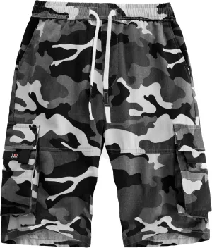 ELETOP Men's Cargo Shorts Elastic Waistband Drawstring Big and Tall Cotton Summer Casual Work Shorts