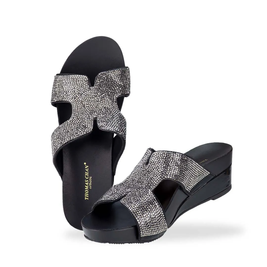 [EXTRA 20% off at cart] H-strap Glamour Stone Low Wedges
