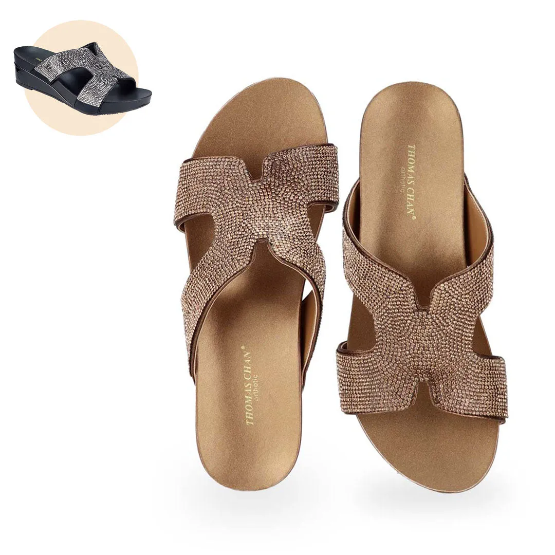 [EXTRA 20% off at cart] H-strap Glamour Stone Low Wedges