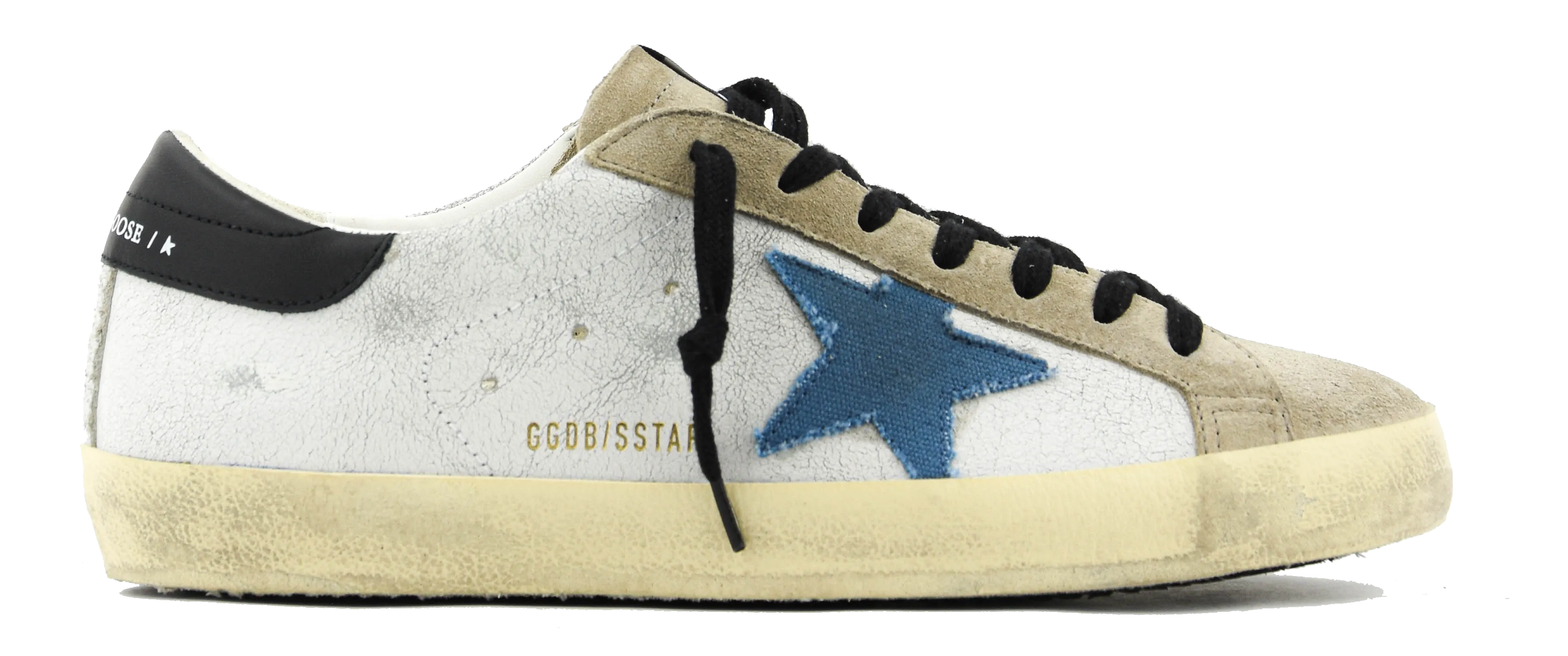 GOLDEN GOOSE SUPERSTAR WHITE BEIGE BLUE
