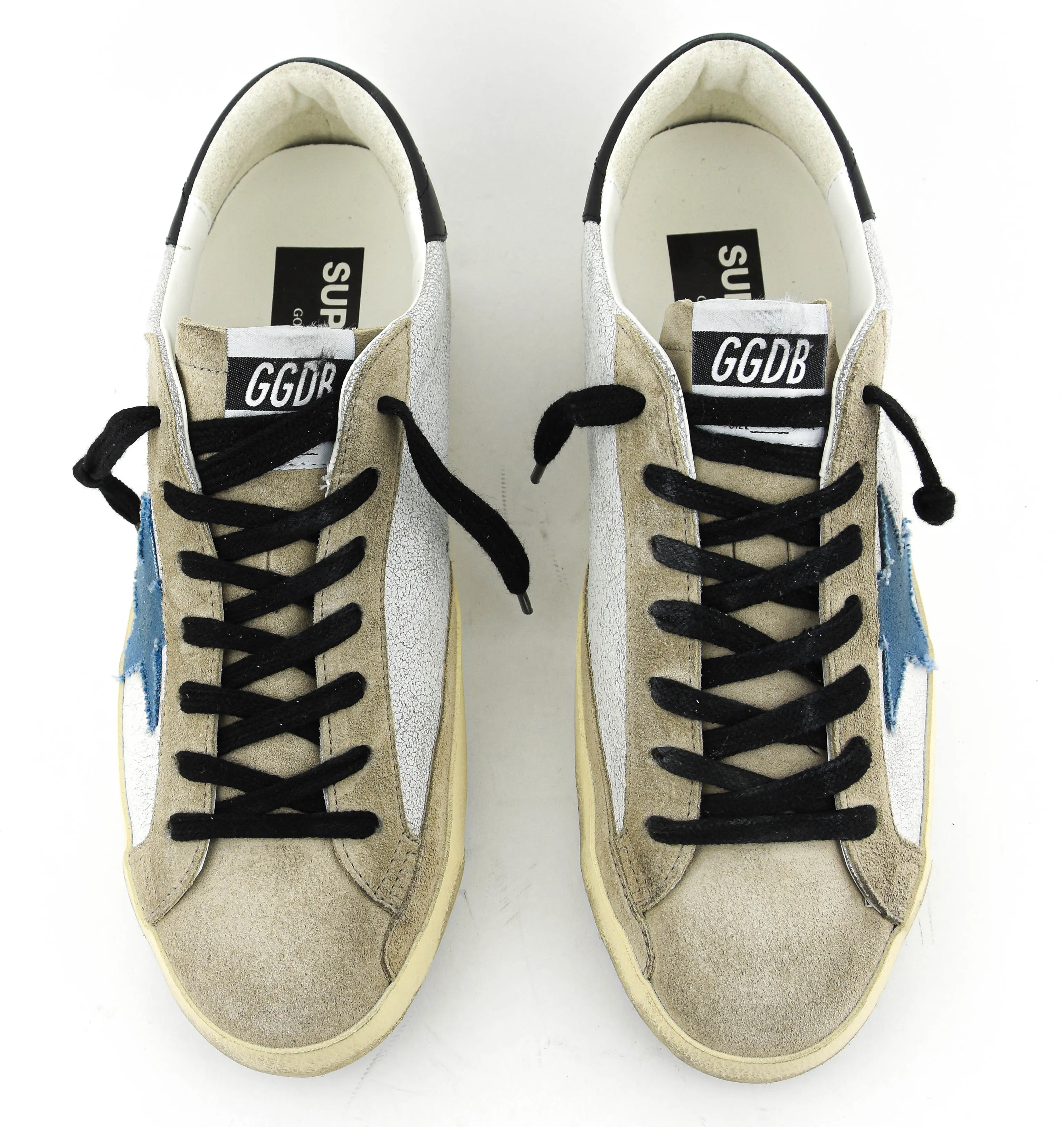 GOLDEN GOOSE SUPERSTAR WHITE BEIGE BLUE