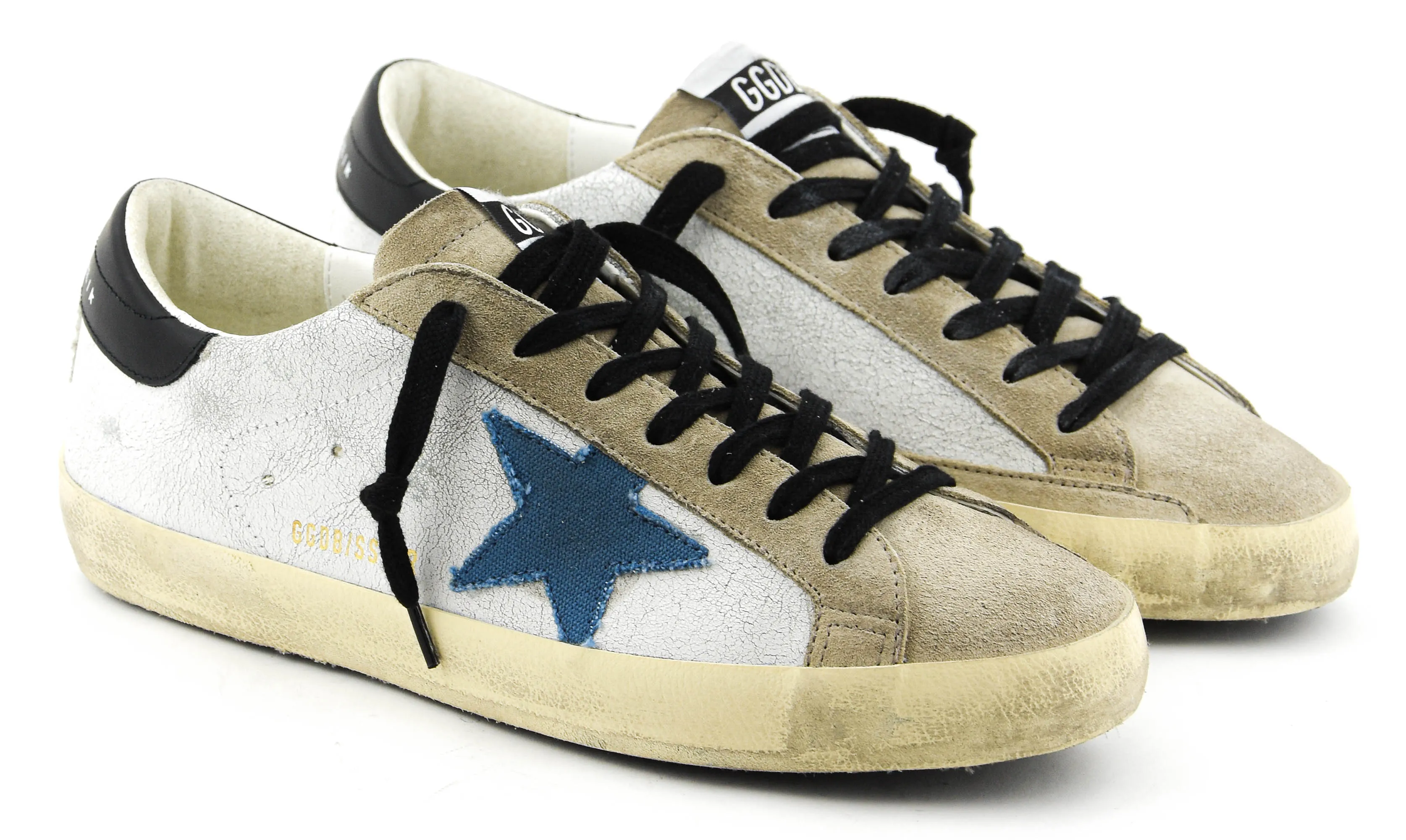 GOLDEN GOOSE SUPERSTAR WHITE BEIGE BLUE