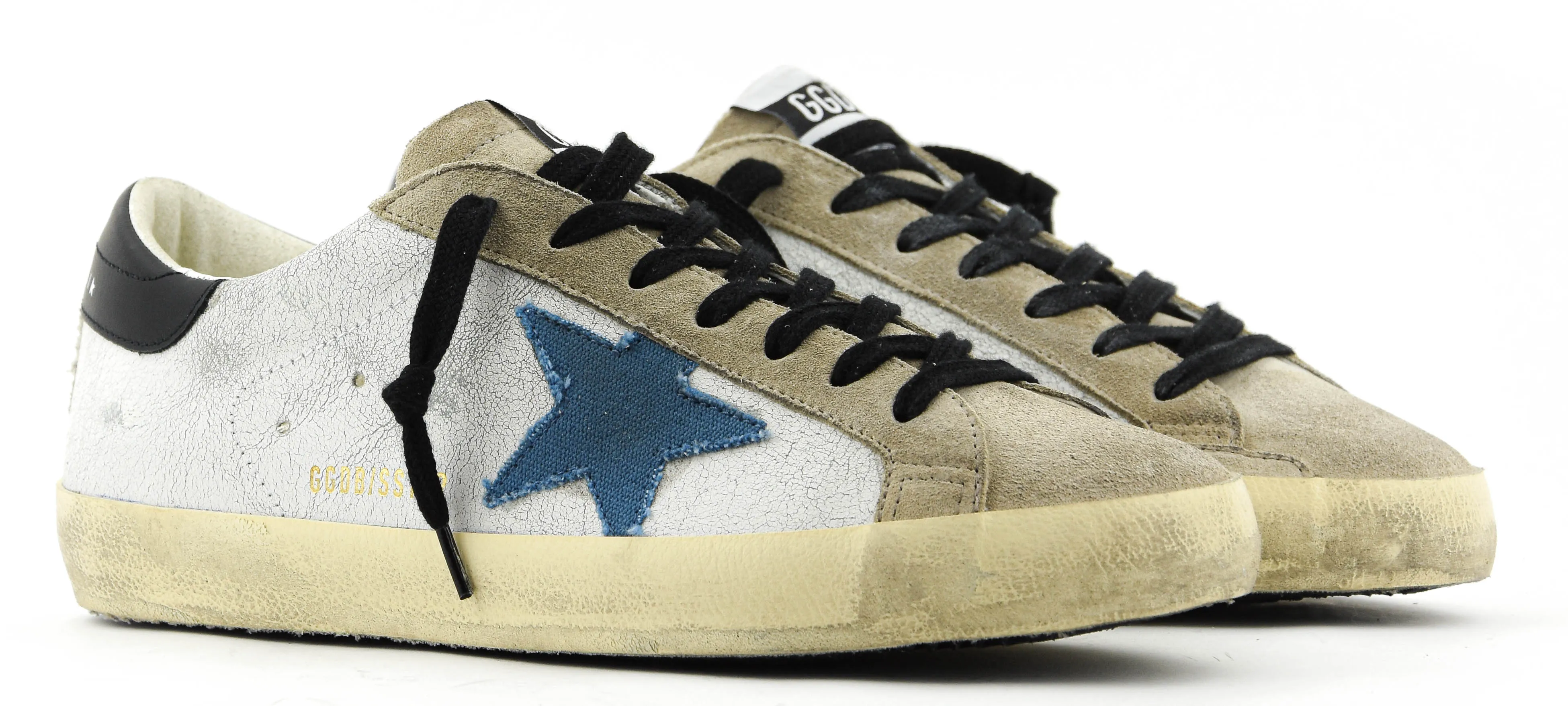GOLDEN GOOSE SUPERSTAR WHITE BEIGE BLUE