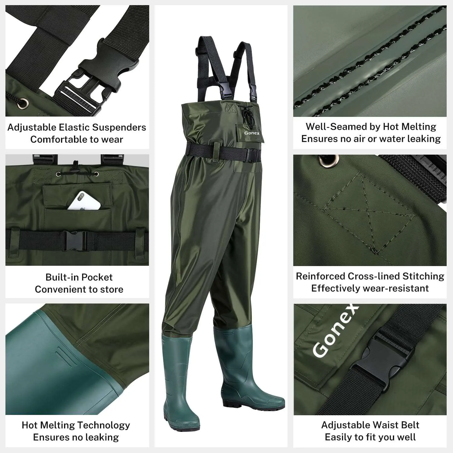 Gonex Chest Waders, Size 9-Size 14