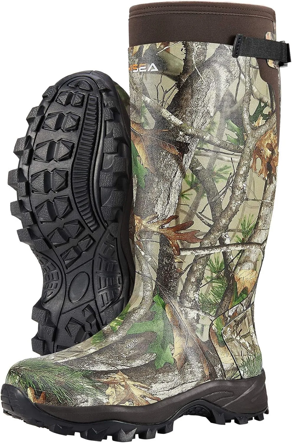 HISEA Rubber Hunting Boots, Tall Warm Neoprene Waterproof Insulated Basic Hunting Boots, Mens Adjustable Winter Boots Durable Slip Resistant Outdoor Hunting Fishing Working Boots for Men