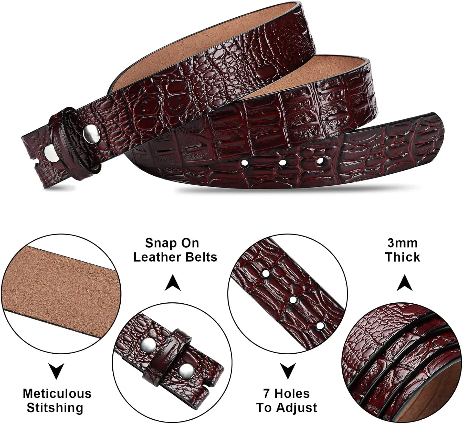 HJones Western Belts for Men without Buckle,Cowboy Belt Buckles for Men,1.5" Wide Genuine Leather Belt No Buckle
