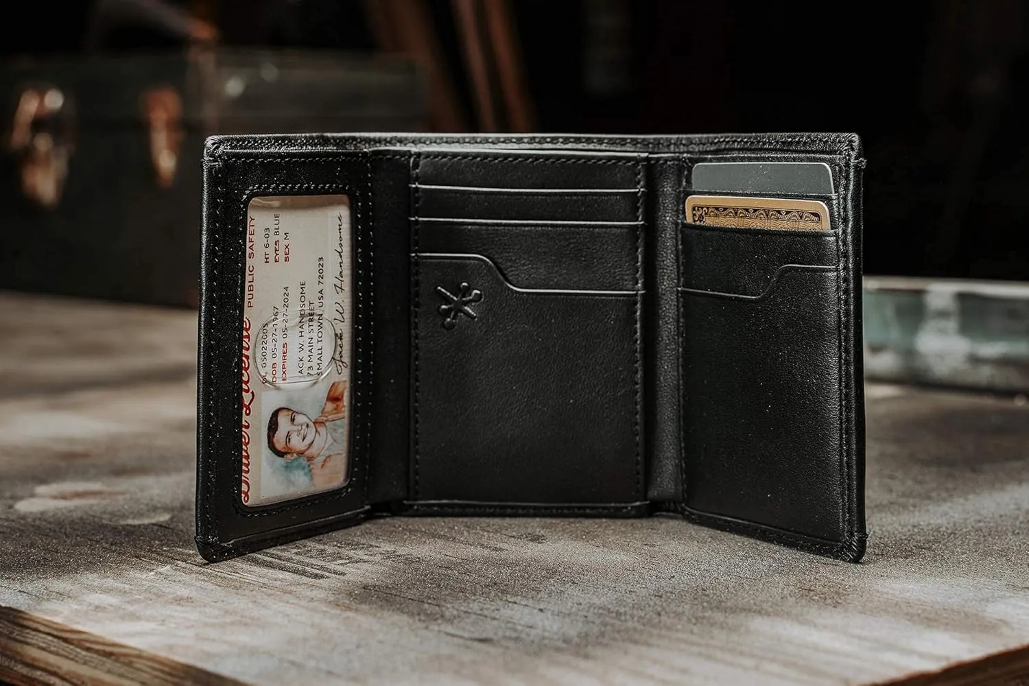 House of Jack Co. Eastwood Trifold Wallet for Men, RFID Blocking, Double Bill Compartment, Full Grain Cowhide Leather Wallet, Black