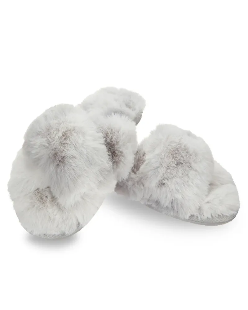 Me Moi Grey Criss Cross Josephine Plush Slippers