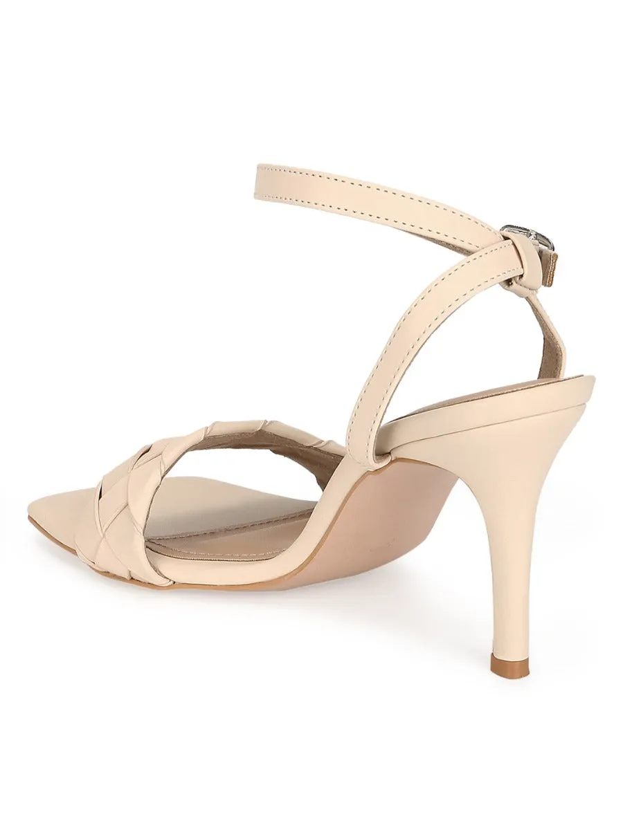 Nude PU Woven Strap Stilettos