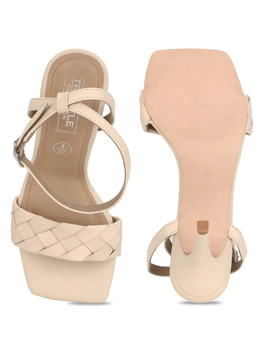 Nude PU Woven Strap Stilettos