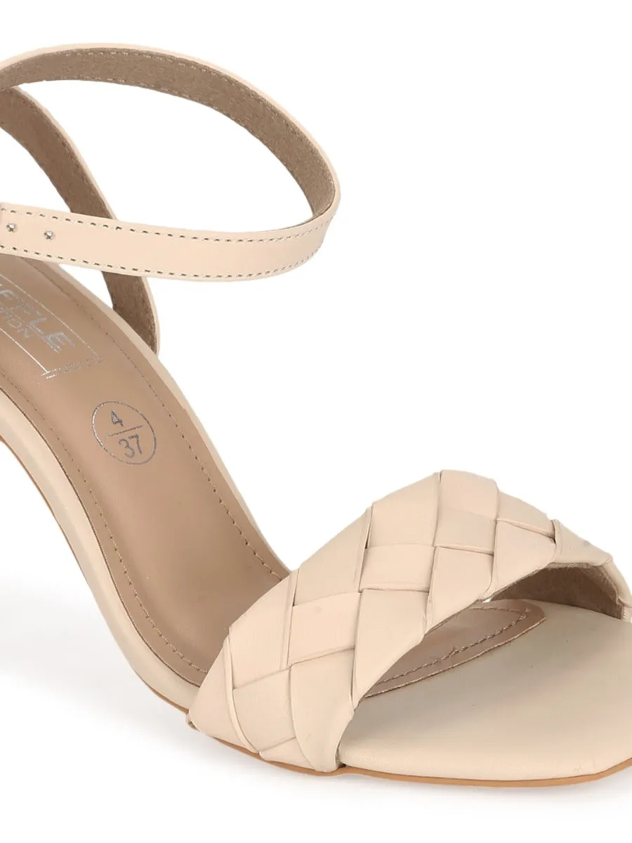 Nude PU Woven Strap Stilettos