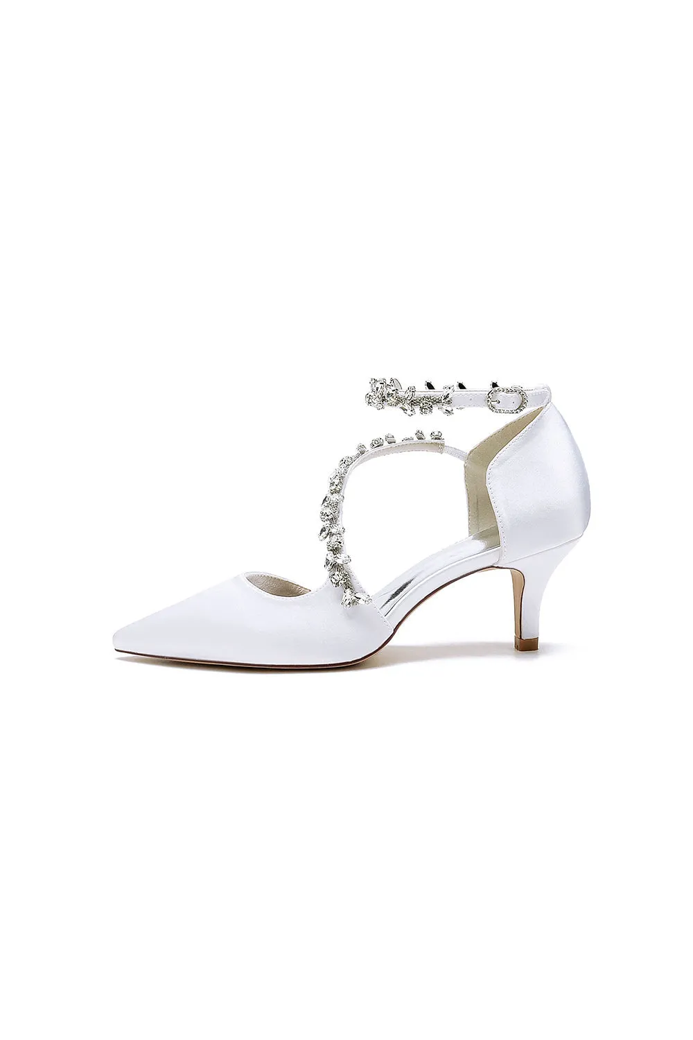 Pointed Toe Beading Ankle Strap High Heels
