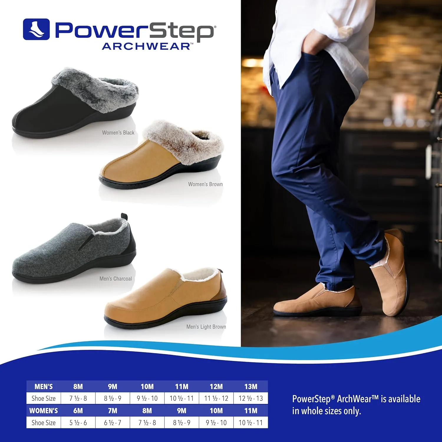 PowerStep Men's 2022 Archwear, House Shoes, Orthotic Slippers with Arch Support, Factory, 11