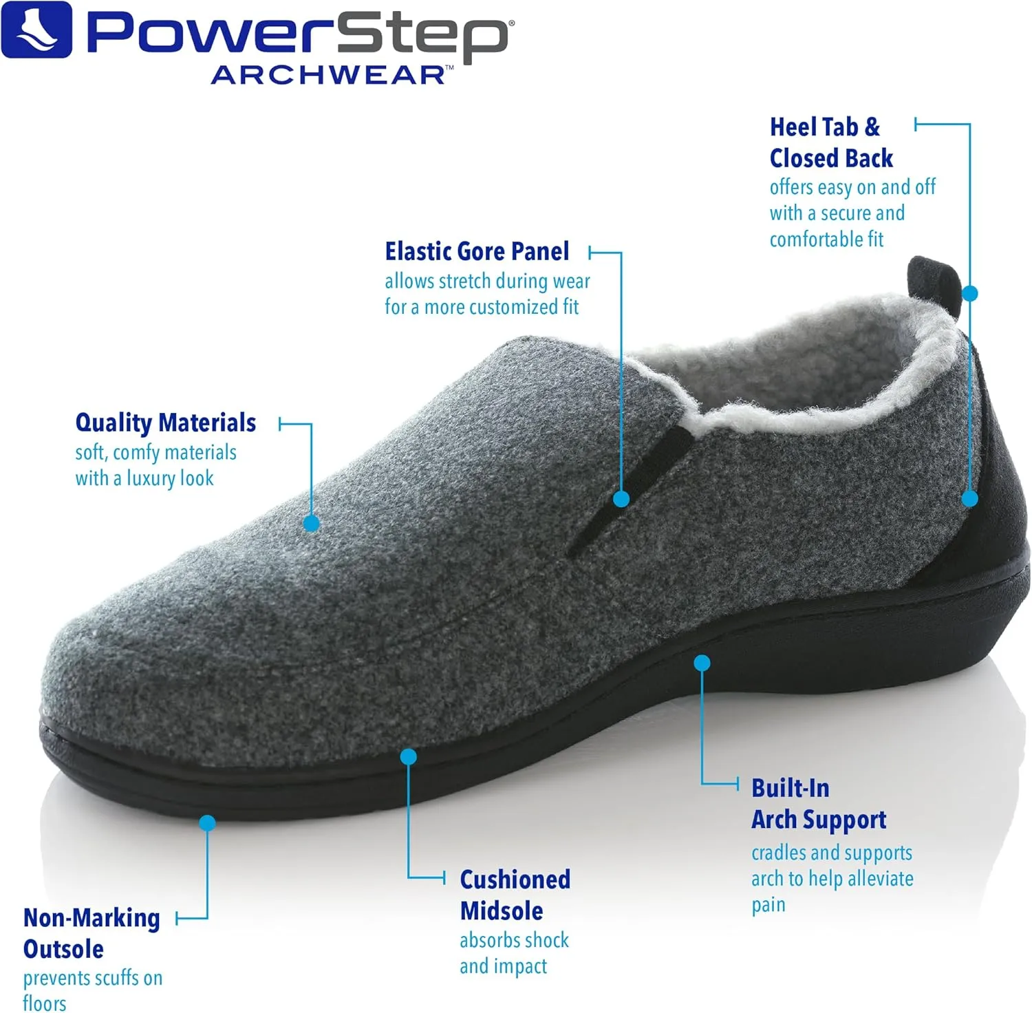 PowerStep Men's 2022 Archwear, House Shoes, Orthotic Slippers with Arch Support, Factory, 11
