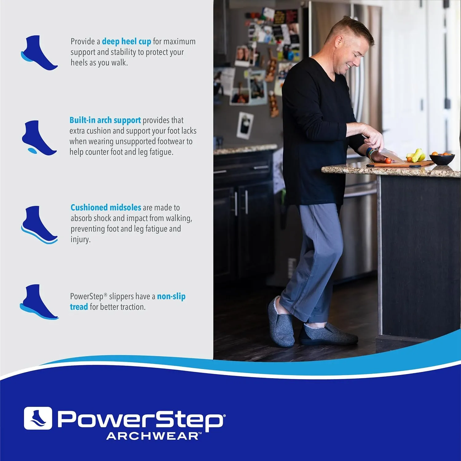 PowerStep Men's 2022 Archwear, House Shoes, Orthotic Slippers with Arch Support, Factory, 11