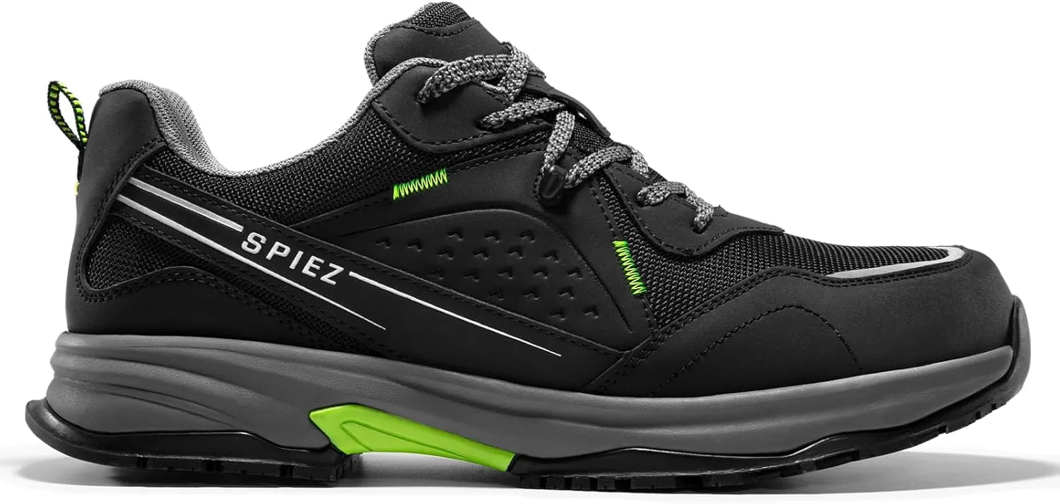 SPIEZ Men's Safety Work Shoes, Oil-Resistant, Non-Slip Composite Toe, Outdoor & Safety Shoes, Black/Green (US 7.5-12)