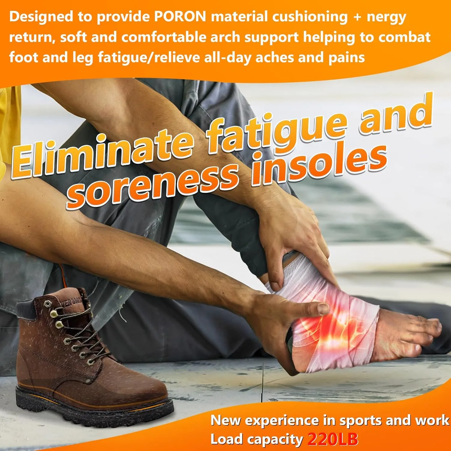 Work Boot Insoles for Standing All Day, High Arch Support Orthotic Shoe Inserts Relief Plantar Fasciitis, Flat Feet, Achilles Tendonitis - Women Men Walk Cloud Step Gel Insoles - L(Men's 9.5-10.5)
