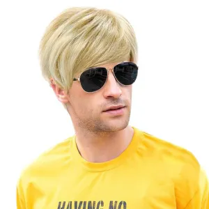 YYHR Men Wig Short Blonde Golden Straight Handsome Synthetic Hair Wigs for Halloween Party