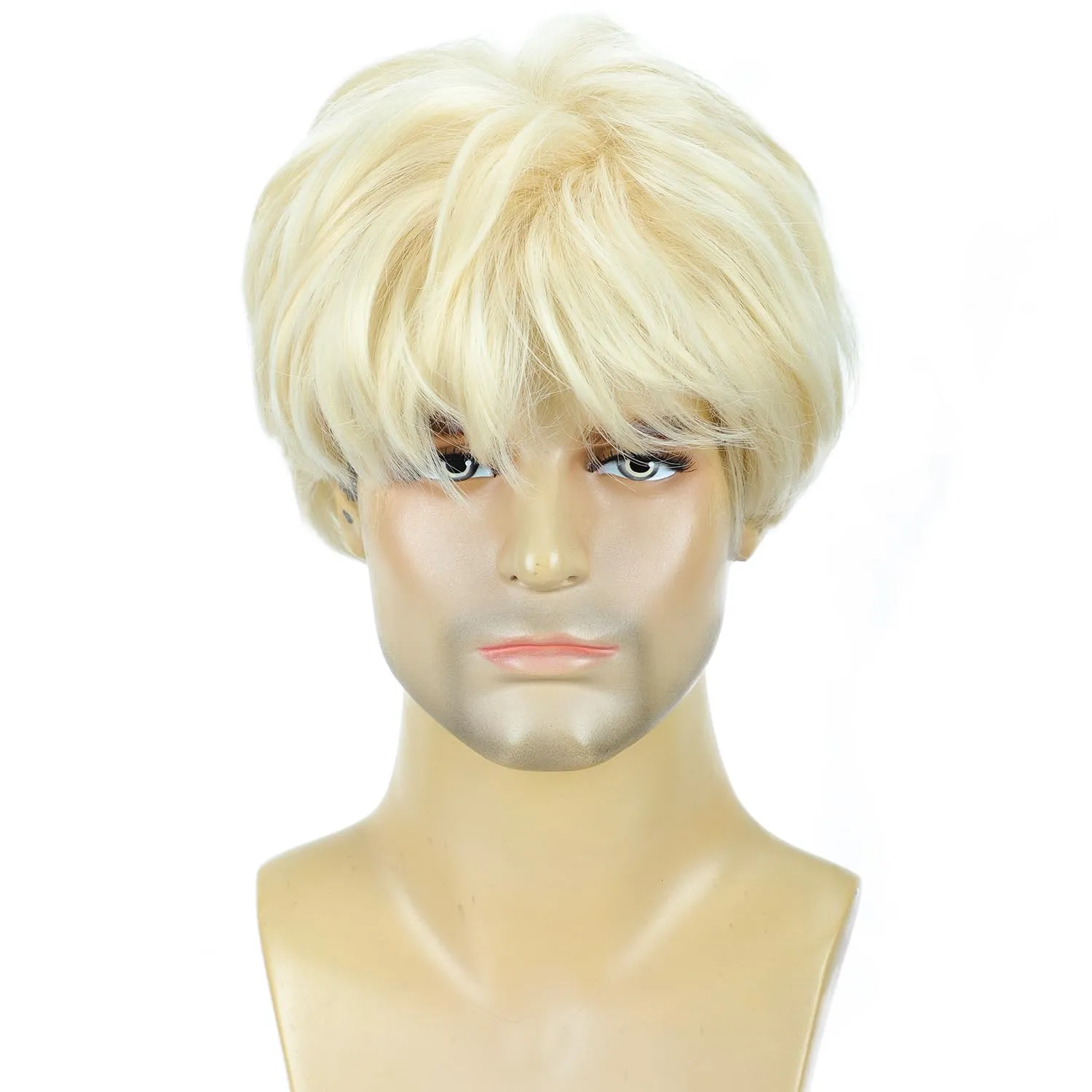 YYHR Men Wig Short Blonde Golden Straight Handsome Synthetic Hair Wigs for Halloween Party